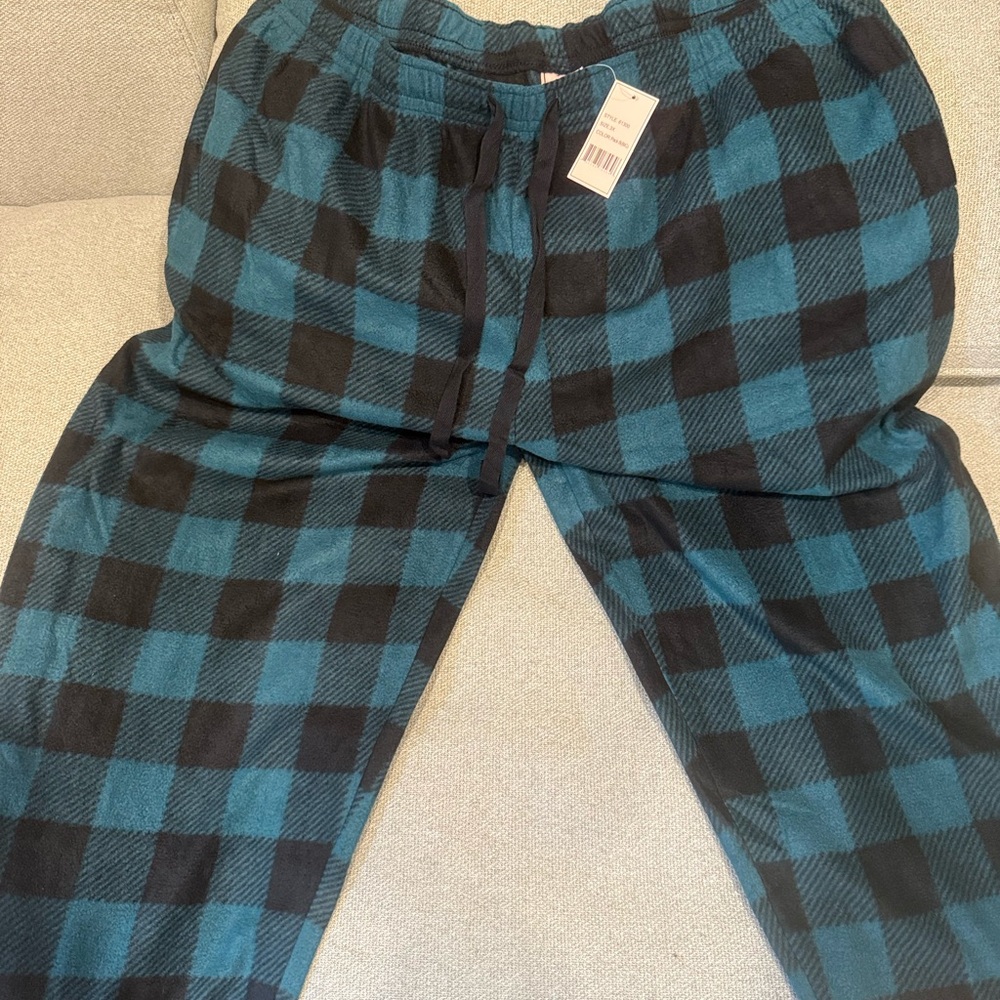 Men's Black and Blue Plaid Joggers